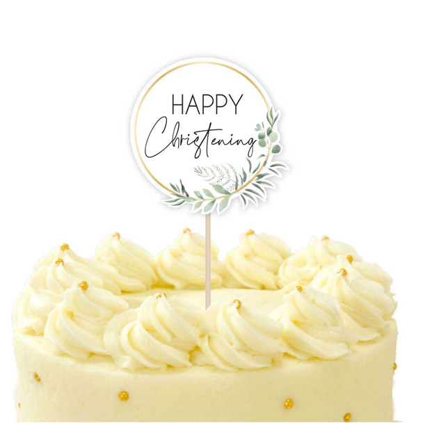 Botanical Celebration Christening Card Cake Toppers