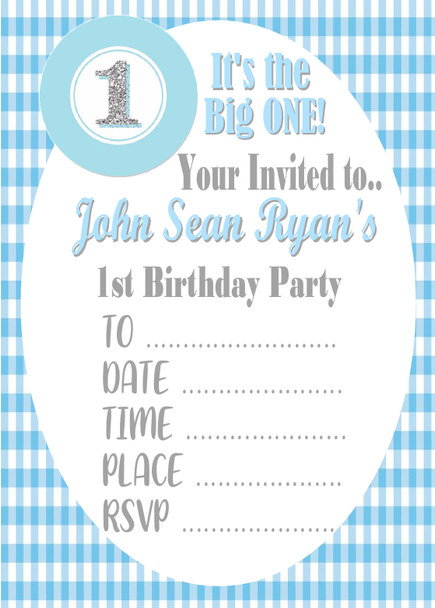 Personalised Striped Blue Birthday Invites