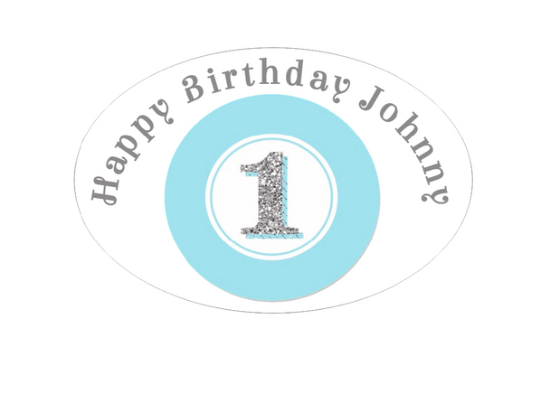 Personalised Blue 1st Birthday Bag Labels (8 Pack)