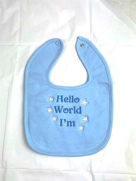 Personalised Hello World Blue Baby Bib