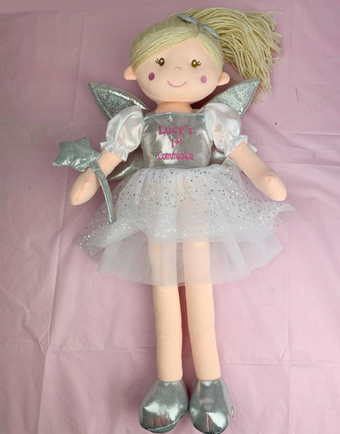 Personalised Embroidery Silver 1st Communion Fairy Doll