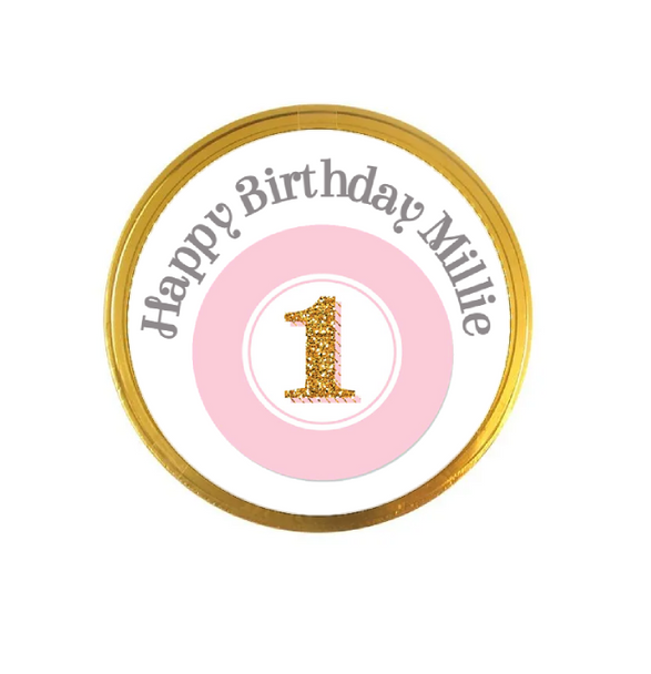 Personalised Pink 1st Birthday Chocolate Coins (15 Pack)