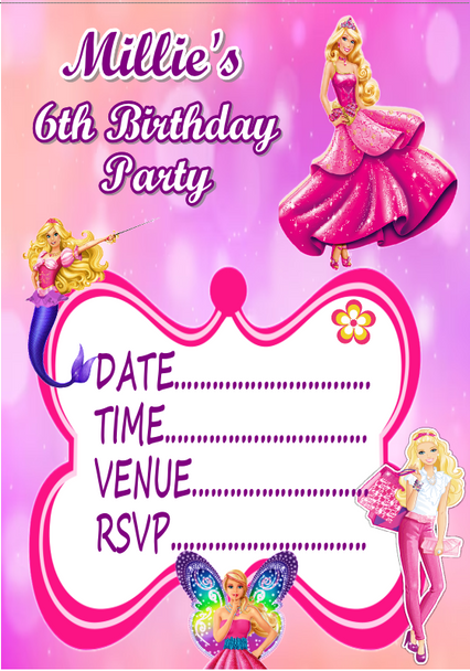 Personalised Doll Fantasy Party Invitations