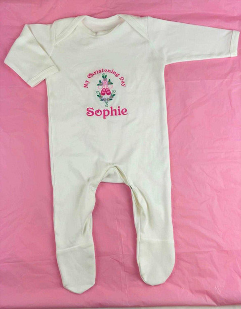 Pink Embroidery Christening Romper