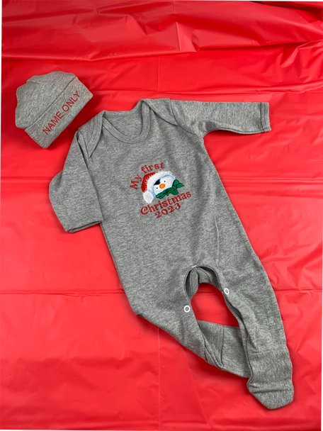 Personalised Embroidery Grey My First Christmas Romper Set