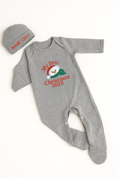 Personalised Embroidery Grey My First Christmas Romper Set