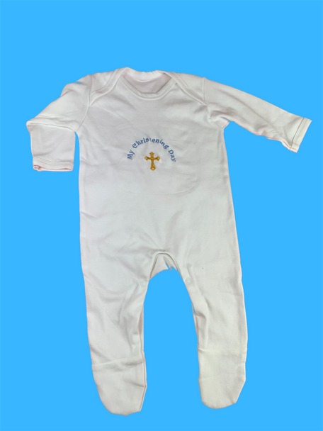 Personalised Embroidery Blue Christening Romper
