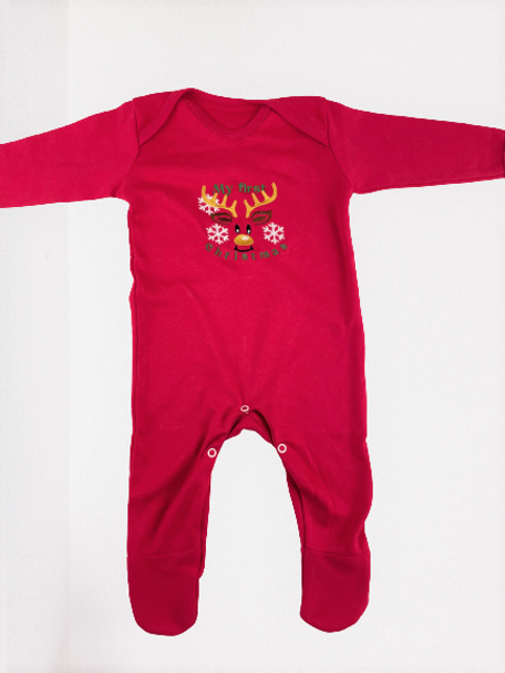 Personalised Embroidery Red My First Christmas Baby Romper