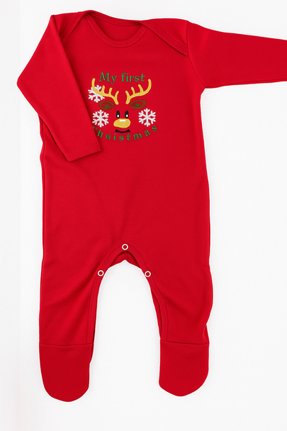 Personalised Embroidery Red My First Christmas Baby Romper