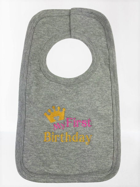 Personalised Embroidery My First Birthday Crown Baby Bib