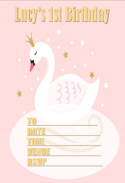 Personalised Lovely Swan Party Invitations (16 Pack)