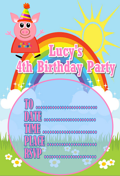 Personalised Cartoon Pig Party Invitations (16 Pack)
