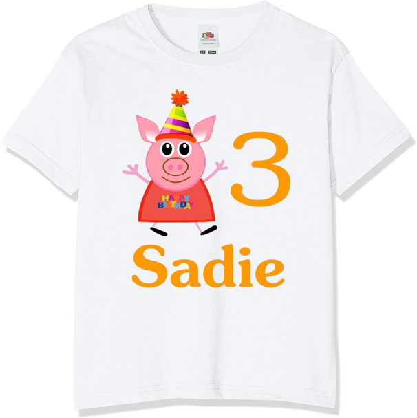 Personalised Kids Cartoon Pig T-Shirt