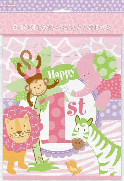 Pink First Birthday Safari Party Bags (8 Pack)