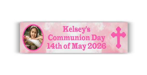 Personalised Pink Cross Communion Banner with Photo