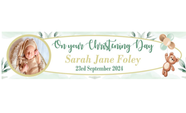 Personalised Leaf Christening Banner with Photo