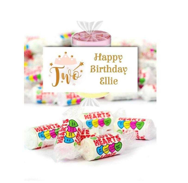 Personalised Pink Tiara 2nd Birthday Loveheart Sweets (9 Pack)