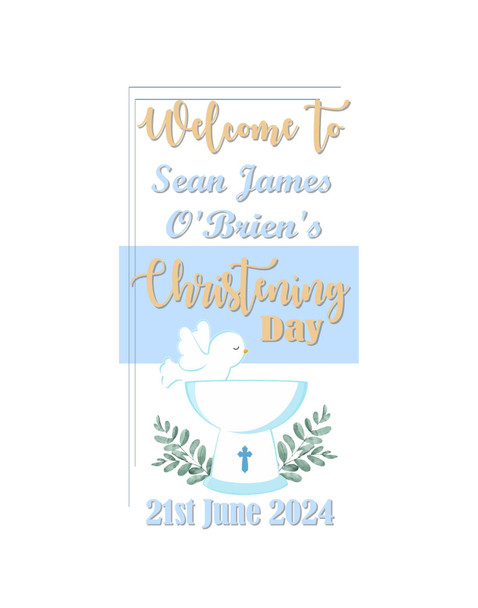 PERSONALISED VINYL BOYS CHRISTENING DOOR BANNER