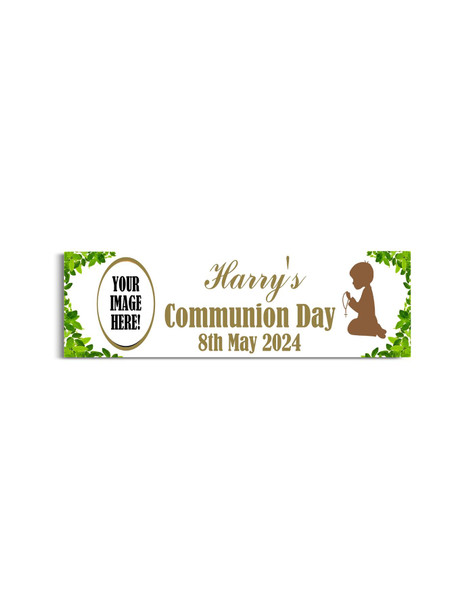 Personalised Boys Green Communion Leaf Banner with Photo