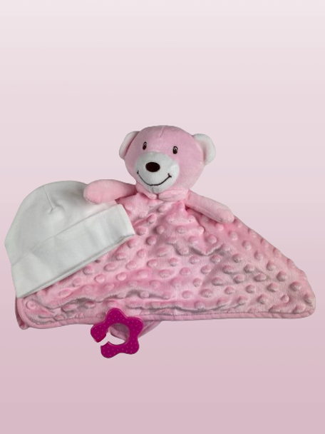 Personalised Pink Baby Comforter with Hat