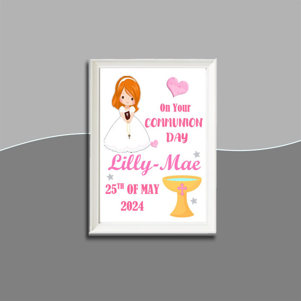 Personalised Girls Red Hair On Your Communion Day Frame