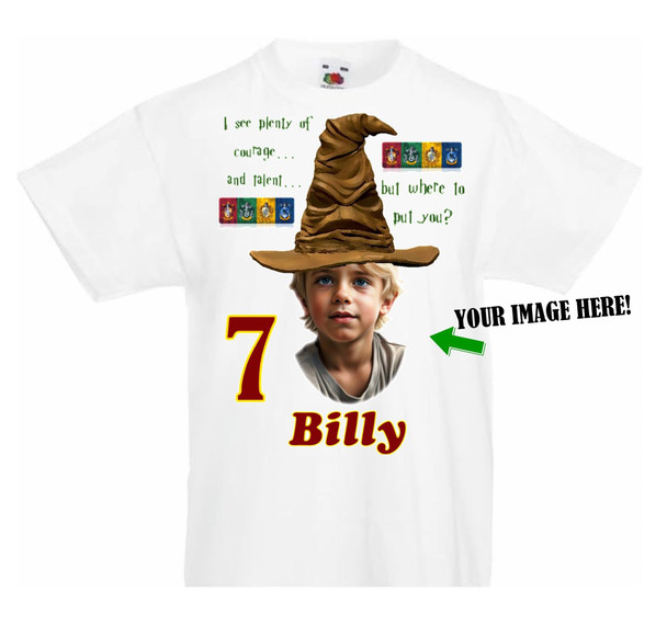 Personalised Kids Sorting Hat T-Shirt with Photo