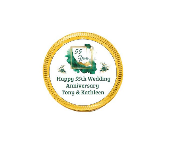 Personalised Emerald Anniversary Chocolate Coins (15 Pack)