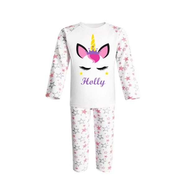 Personalised Pink Star Rainbow Unicorn Pyjamas