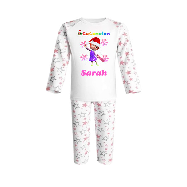 Personalised Pink Star Cocomelon Christmas Pyjamas