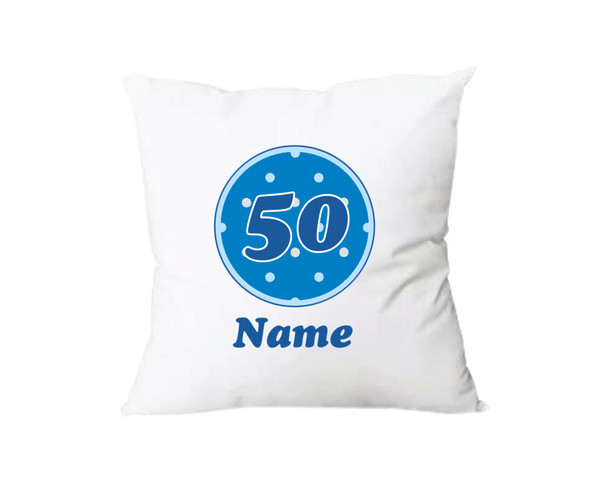 Personalised Blue Dots Age 50 Cushion