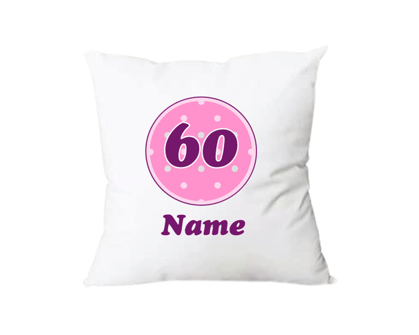 Personalised Pink Dots Age 60 Cushion