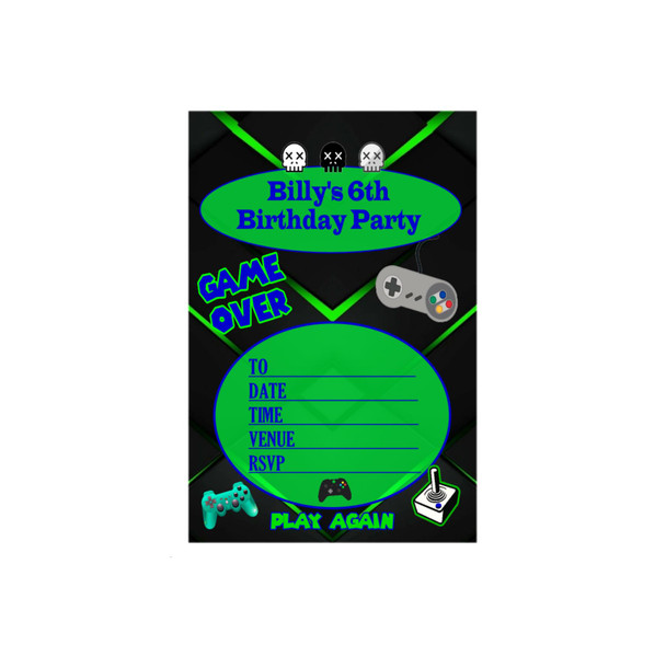 Personalise Green Gamer Invites (16 Pack)