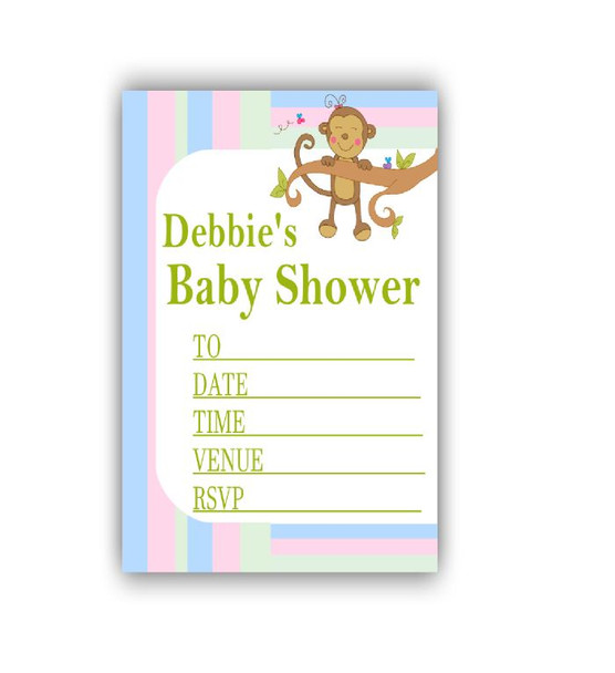 Personalised Baby Shower Monkey Invites