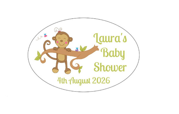 Personalised Baby Shower Monkey Oval Labels