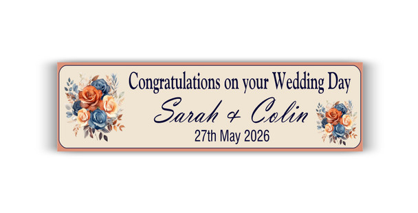Personalised Navy and Orange Wedding Banner