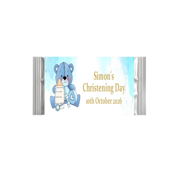 Personalised Blue Teddy Bear Christening Chocolate Bars
