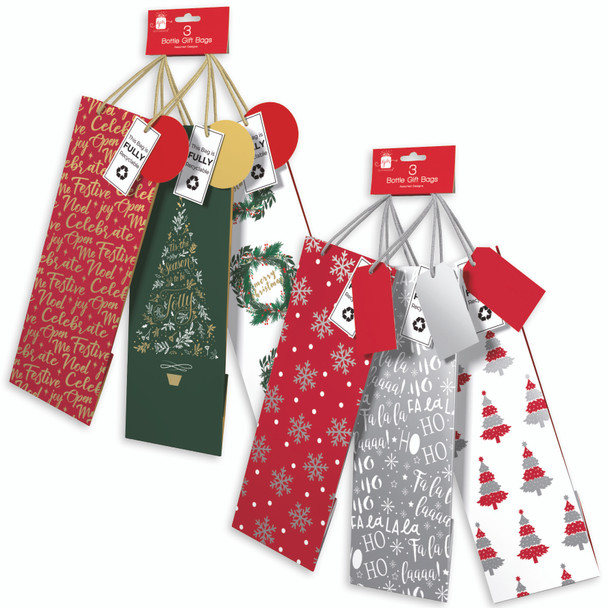 Merry Christmas Bottle Bags 3 Pack