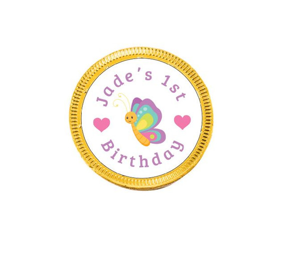 Personalised 1st Birthday Girl Choc Coins (15 Pack)