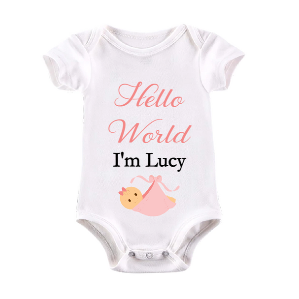 Personalised Hello World Girl Baby Vest