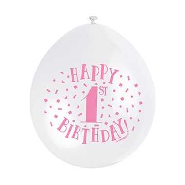 Pink & White 1st Balloons