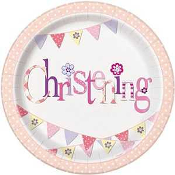 Pink Bunting Christening Plate