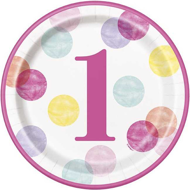 Pink Dots 1st Birthday Plates