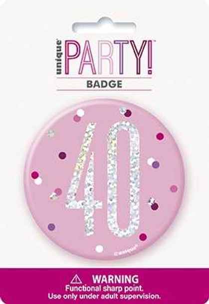 Pink Glitz 40th Badge