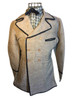 Double breasted frock coat, gray jeans cloth with black tape trim