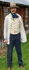 Customer in linen/cotton sack coat, jean wool trousers, and notched collar vest