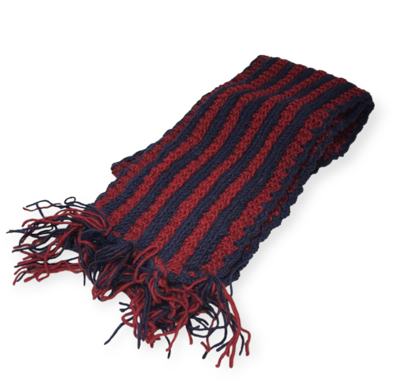 Handknit Scarf - Solid color with multi colored fringe - South Union Mills