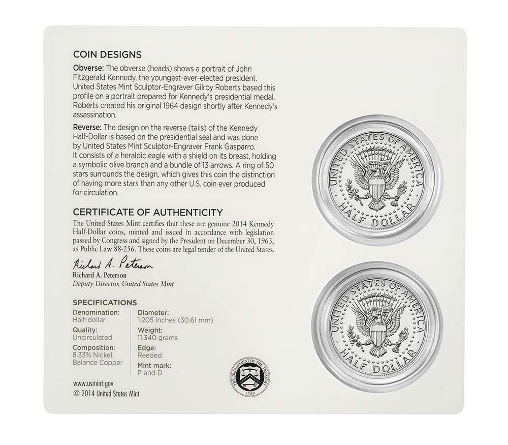 2014 Kennedy Half Dollar 50th Anniversary P & D Coin Set Uncirculated ...