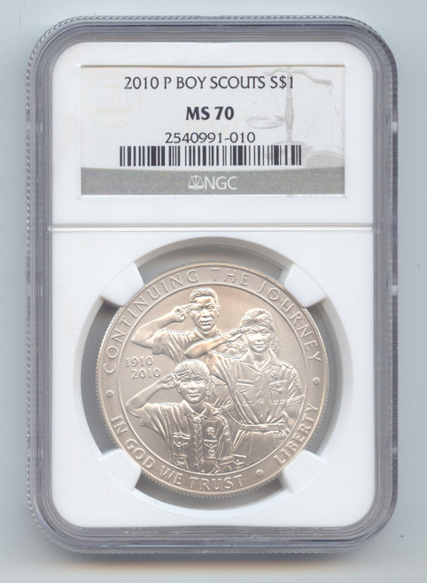 2010 Boy Scout Commemorative Silver Dollar, Uncirculated, NGC MS-70