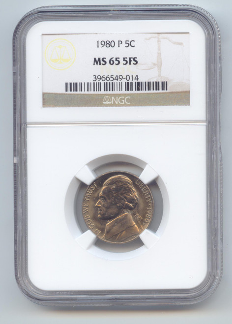 1980-P Jefferson Nickel,NGC MS-65, 5FS, Full Steps
