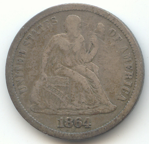 1864-S Seated Liberty Dime, Scarce S Mint, VF